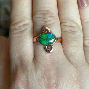 Genuine Green Dahlia Turquoise Stone Copper  Ring
